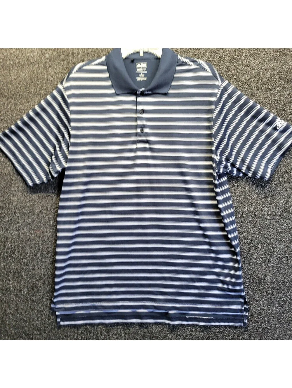 ADIDAS CLIMALITE Men's Polo Shirt Sz L Navy Blue and White Striped